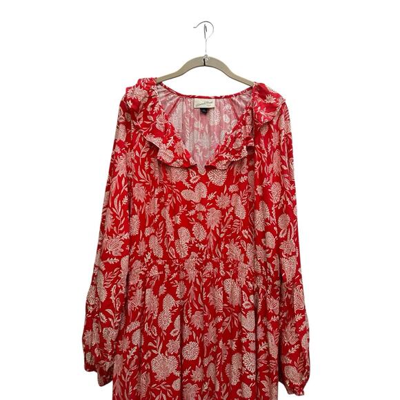 Universal Thread Midi Dress XXL Red Floral Long Balloon Sleeves Ruffle Boho - Picture 9 of 16